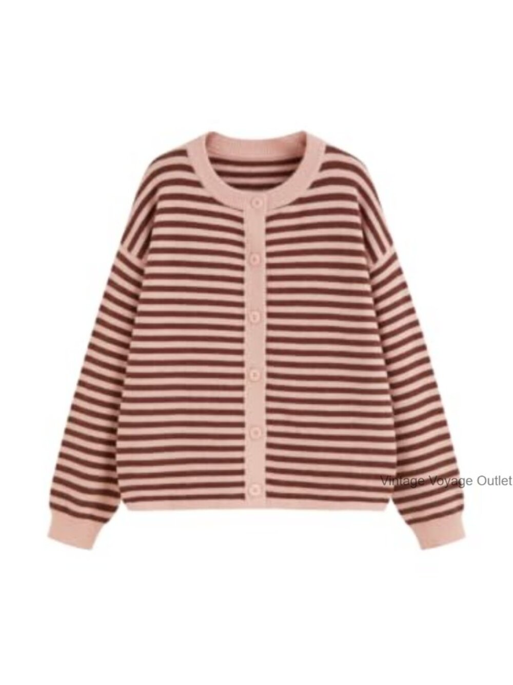 Striped Knit Button Front Cardigan Lightweight Oversized Sweater